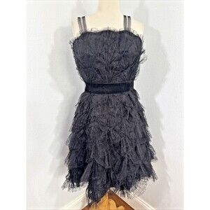 Tadashi Shoji Dress Women 4 Black Tulle Ruffle Fairy Cocktail Witchy Whimsical G